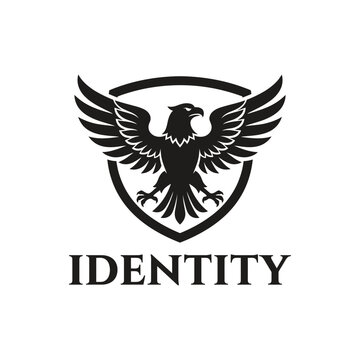 Heraldic eagle shield logo with identity text mascot