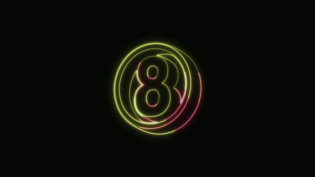 Number 8 Neon Text Seamless Loop 4K Black Background Animated Promotional Typography for Video Editing