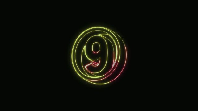 Number 9 Neon Text Seamless Loop 4K Black Background Animated Promotional Typography for Video Editing