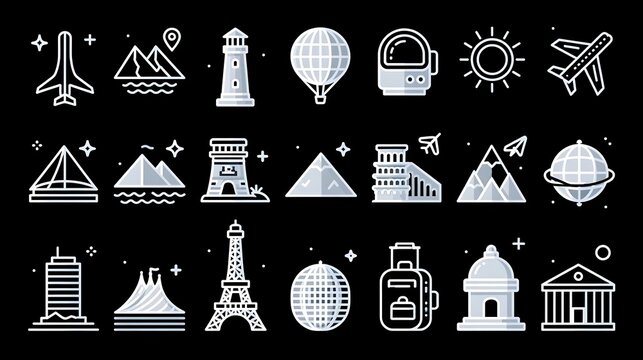 Traveling icon set. Editable line icons. Vector illustration. Stock Vector