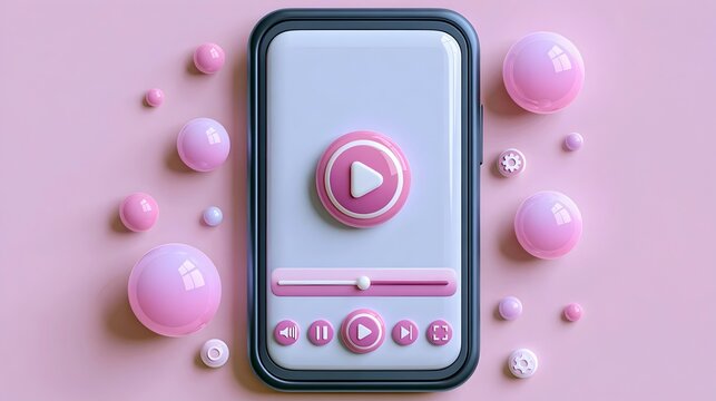 Video player interface mockup with white background screen, play button, playback controls, timeline slider, volume, settings and full screen icons for streaming app UI vector design Stock Vector