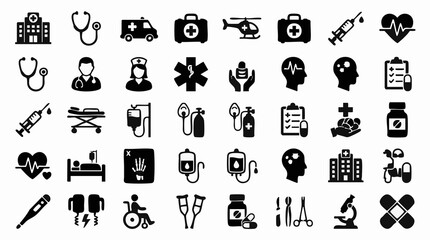 Fototapeta premium Set of Medical and Healthcare Icons, Vector Illustrations for Health Services