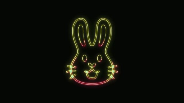  Rabbit Icon Neon Seamless Loop 4K with Black Background Animated Promotional Typography for Video Editing
