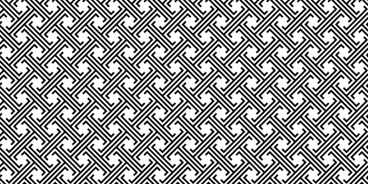 Seamless black and white geometric lattice pattern in modern oriental style. Ideal for wallpaper, website backgrounds, bandana, notebook covers, fabrics, and packaging.