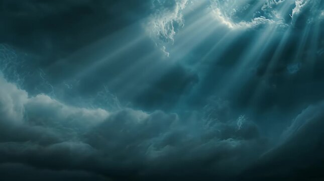 Dramatic Sky with Sun Rays Breaking Through Clouds