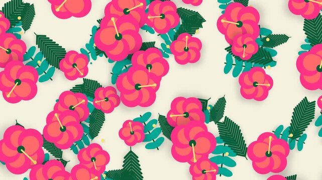 Tropical Pink Hibiscus Floral Pattern Motion Graphics Background for Summer Promotions