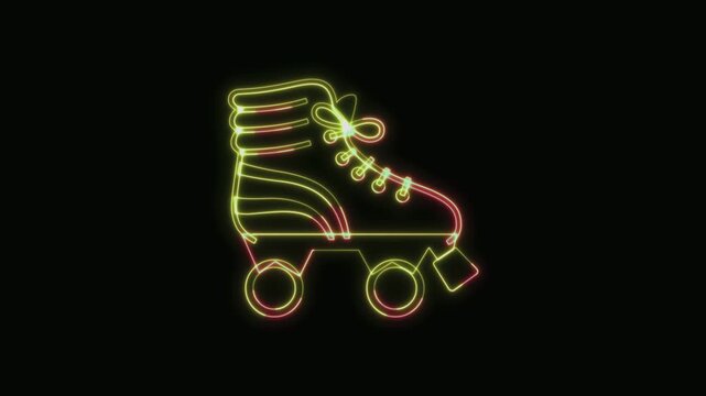  Roller Skate Icon Neon Seamless Loop 4K with Black Background Animated Promotional Typography for Video Editing