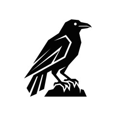 Obraz premium Minimalist geometric black raven silhouette on rock.