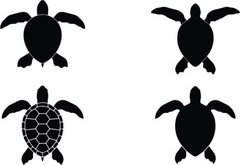 Sea turtle silhouette collection, marine reptile icons isolated on white editable vector illustration for wildlife and nature © Ara