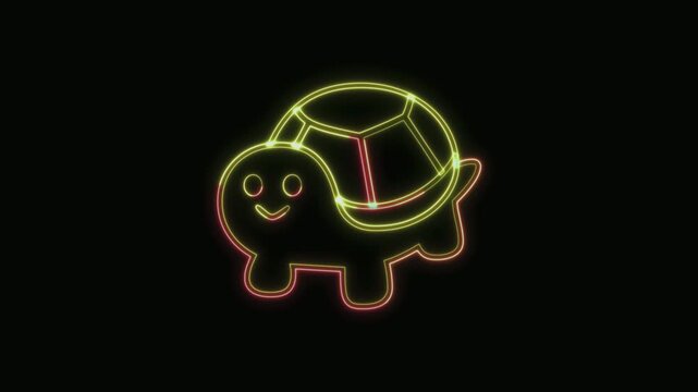  Turtle Icon Neon Seamless Loop 4K with Black Background Animated Promotional Typography for Video Editing