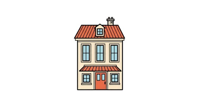 Two level beige house with red roof and dormer window
