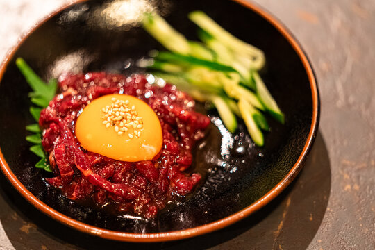Japanese Raw Wagyu Beef with Egg Yolk and Sesame