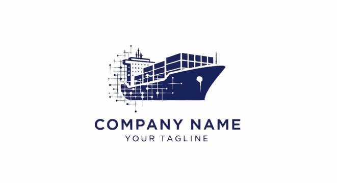 Minimalist cargo ship logo design for maritime business branding.