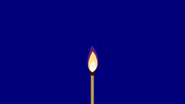 Minimalist Flat Vector Illustration of a Single Burning Matchstick Against a Deep Blue Background