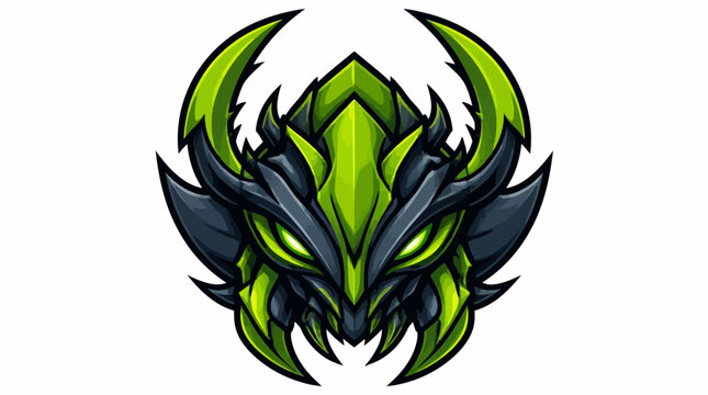 Green and Black Alien Monster Head Illustration.