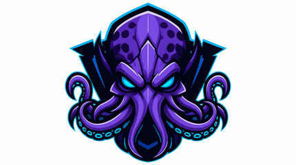 Illustration of a fierce purple octopus creature with glowing blue eyes. © Charessa