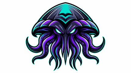 Illustration of a menacing purple octopus creature with glowing eyes. © Charessa