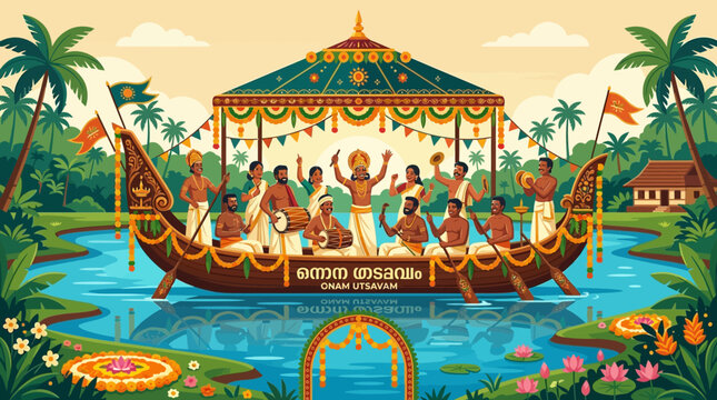 Indian boat race festival, snake boat, Kerala, harvest, celebration, culture, vibrant, tropical