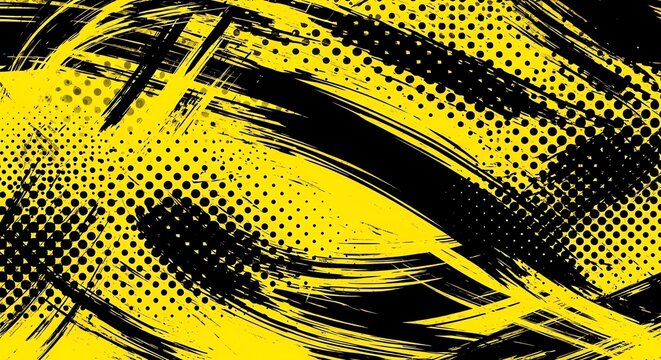Yellow and black brushstroke texture background