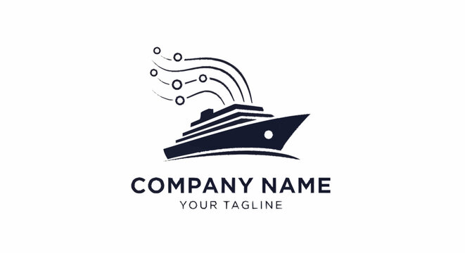 Elegant cruise ship logo design with wave and bubble elements.