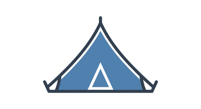 Blue triangular tent icon on white background.