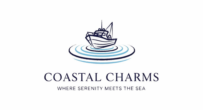 Minimalist boat logo design for coastal business branding.
