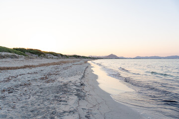 Sandy beach at sunset with tranquil ocean waves © Martí Rosselló