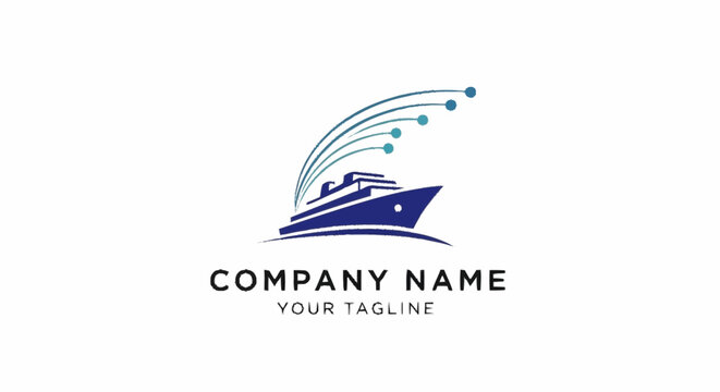 Minimalist cruise ship logo design with flowing water and bubbles.