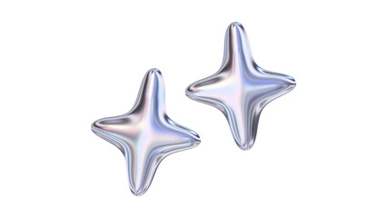 Two Silver Metallic Four-Pointed Star Balloons Isolated on White Background © Mr. Sany