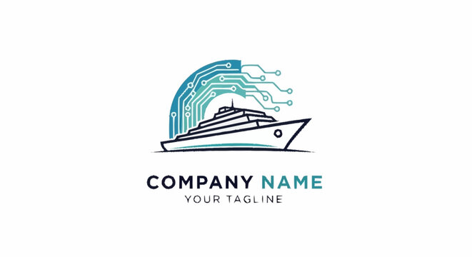 Minimalist cruise ship and wave logo design for travel business.
