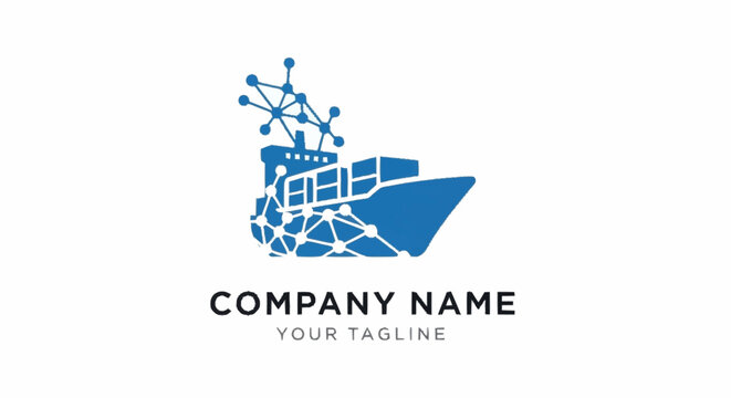 Modern minimalist ship logo with network connections for business branding.