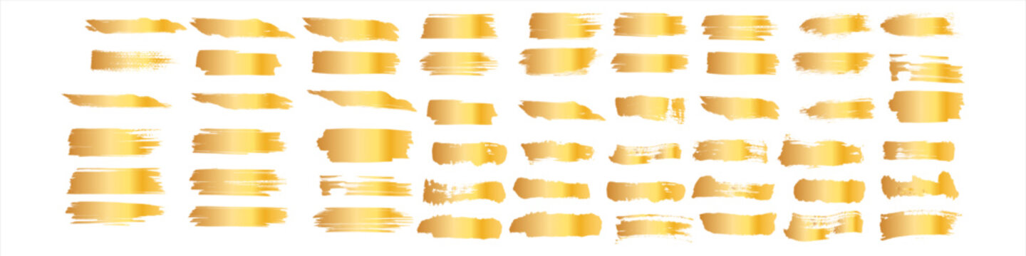 Straight gold vector line bundle. Golden hand drawn brush stroke text boxes. Chinese, Korean, Japanese calligraphy brushstroke set. Rough grunge luxury paint. 
