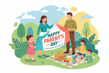 Fototapeta premium Happy Parents Day Celebration with Cheerful Family in Sunny Park