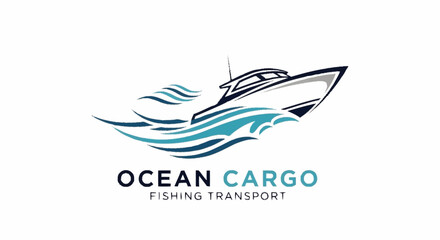 Fototapeta premium Stylized boat logo for ocean cargo and fishing transport company.