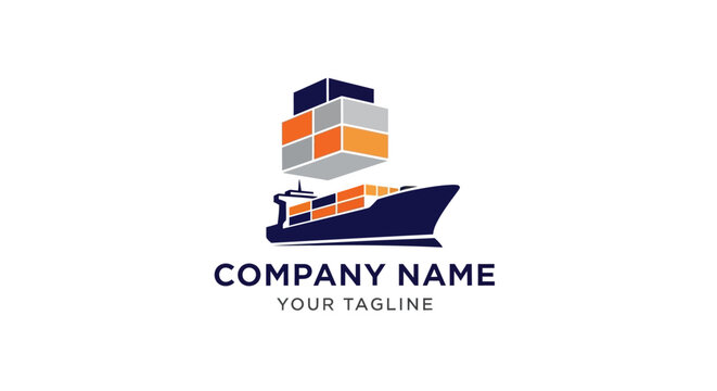 Modern cargo ship logo design with containers and company name.