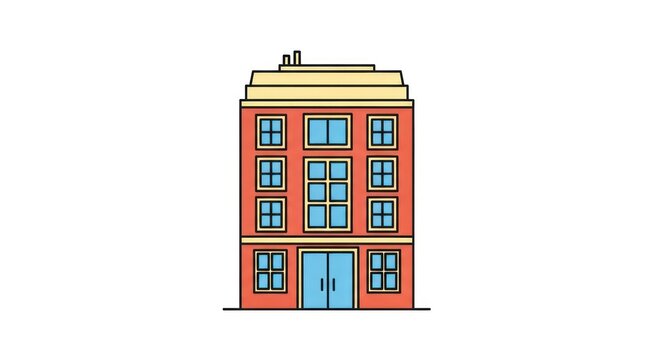 Red multi story apartment building with flat roof