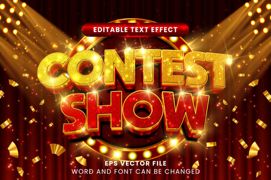 Contest show luxury red and gold 3d editable vector text effect. Neon light vintage text style