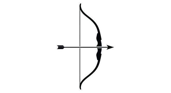 Black silhouette of a recurve bow with arrow simple graphic on a white background silhouette