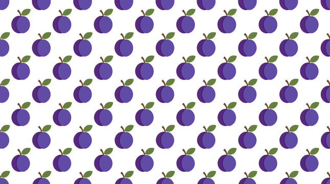 Seamless Pattern of Cute Flat Style Purple Plums