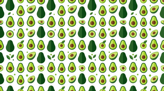 Seamless Pattern of Fresh Ripe Avocado Halves and Whole Fruit