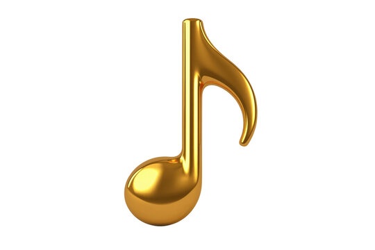 Golden music note displaying melody, rhythm, and sound. A glossy 3d metallic symbol for music, audio, and entertainment. Transparent background