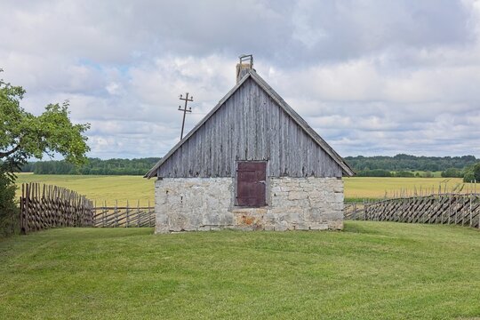 Old peasant farmhouse located at the Angla Windmill Park on Saaremaa Island, Estonia, Europe.