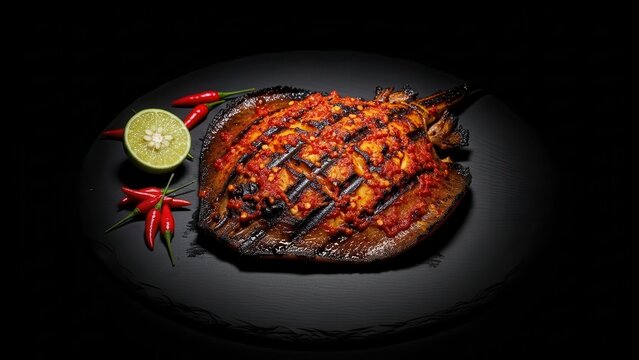 Spicy Grilled Ikan Pari (Stingray) Dish with Chili and Lime