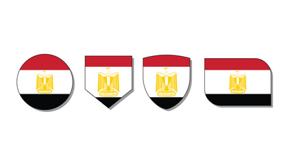Obraz premium Flat Egyptian Flag Icons Collection Round Shield Rectangle Badge Golden Eagle Emblem for Sticker App and Travel Branding