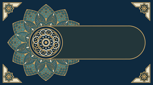 Arri&egrave;re-plan &eacute;l&eacute;gant avec un motif de mandala ornemental complexe et un espace de texte central sur un fond bleu fonc&eacute; sophistiqu&eacute; pour des designs de luxe