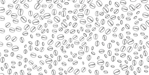 Obraz premium A minimalist illustration of numerous coffee beans scattered across a clean white background