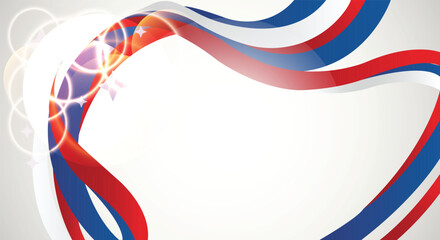 Fototapeta premium A vibrant abstract design featuring red, blue, and white swirling ribbons on a light gray background