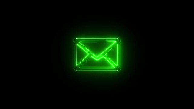 Neon mail icon animation on black background. Futuristic cyber punk style.