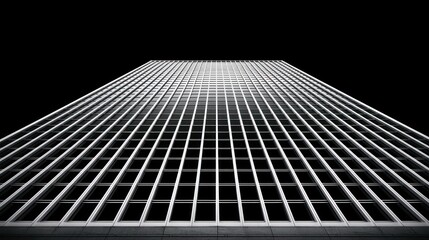 Fototapeta premium Modern skyscraper facade with repeating geometric windows against black background