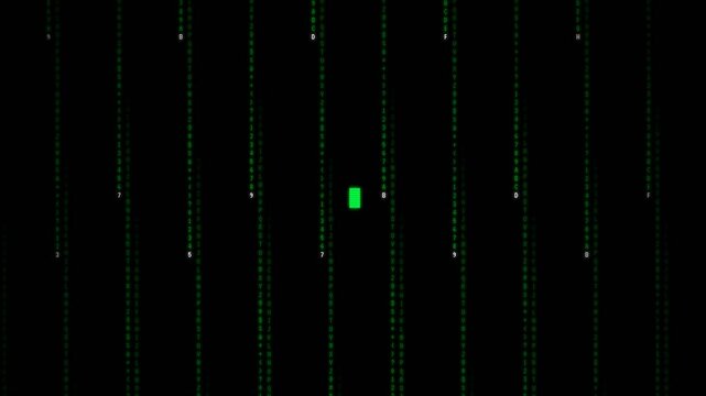 Cinematic digital code rain, vibrant green characters falling, futuristic Matrix-style display with 'Wake up, Neo' and 'The Matrix has you...' text, symbolizing technology and virtual reality.